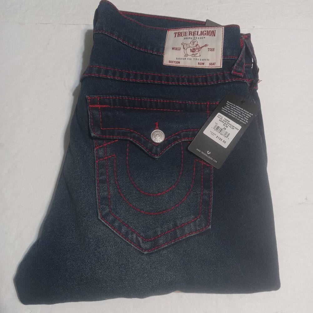 True Religion Men's NWT Geno Big T Flap Relaxed Slim Jeans 36x32  700606